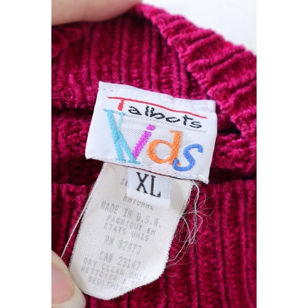 Vintage 1990s Talbots Kids XL Chenille Rib Knit Sweater Rayon Fuchsia Pink - Picture 10 of 10